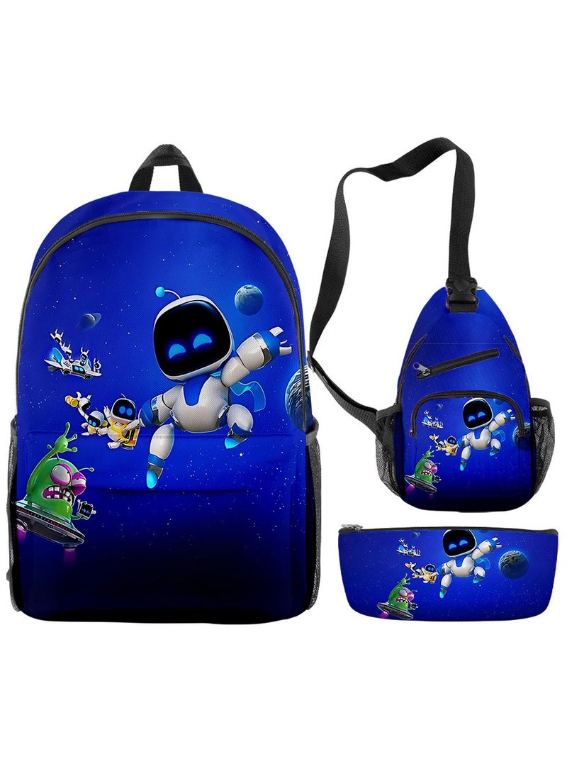 2024-2025 Cosmic Robot New Backpack Three-Piece Set AstroBot Print Personality Casual Backpack Elementary School Kids with Meal Bag and Pencil Case - Image 1